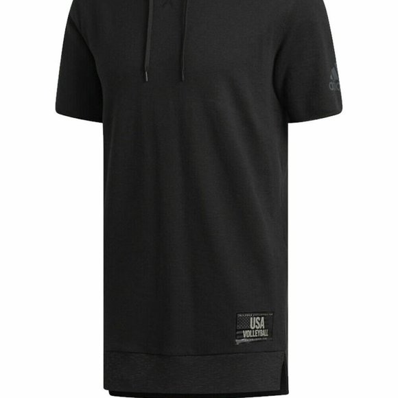 NWT ADIDAS MEN'S USA VOLLEYBALL SHORT RAW HEM SLEEVE BLACK HOODIE XS - Picture 2 of 11